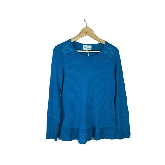 Wrangler Waffle Knit Top Ruffle Hem - Picture 1 of 5